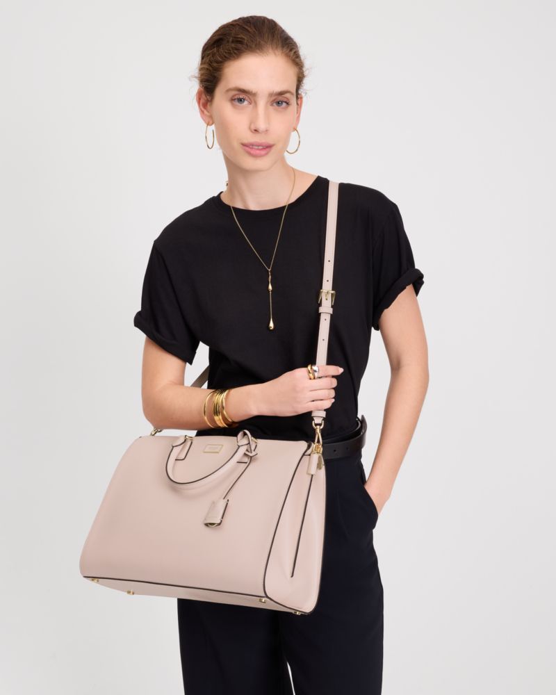 Kate Spade,Serena Laptop Bag,Leather,Briefcase,Logo,Metal,Adjustable,Work,Pink