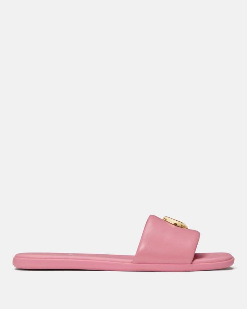 Kate Spade,Kendall Smooth Leather Slide Sandal,Rubber,Nappa Leather,Slides,Metal,Logo,Casual,Pink