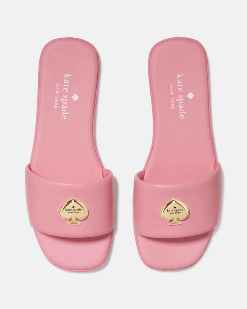 Kate Spade,Kendall Smooth Leather Slide Sandal,Rubber,Nappa Leather,Slides,Metal,Logo,Casual,Pink
