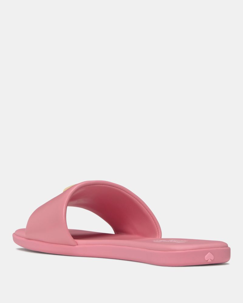 Kate Spade,Kendall Smooth Leather Slide Sandal,Rubber,Nappa Leather,Slides,Metal,Logo,Casual,Pink