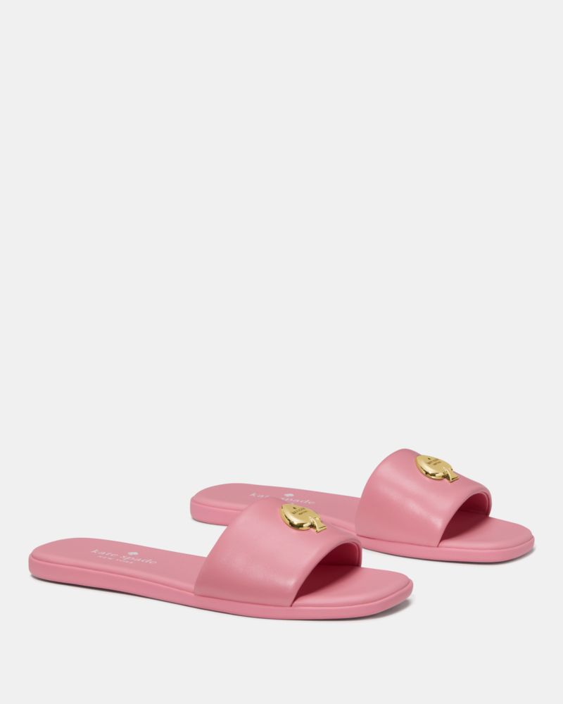 Kate Spade,Kendall Smooth Leather Slide Sandal,Rubber,Nappa Leather,Slides,Metal,Logo,Casual,Pink