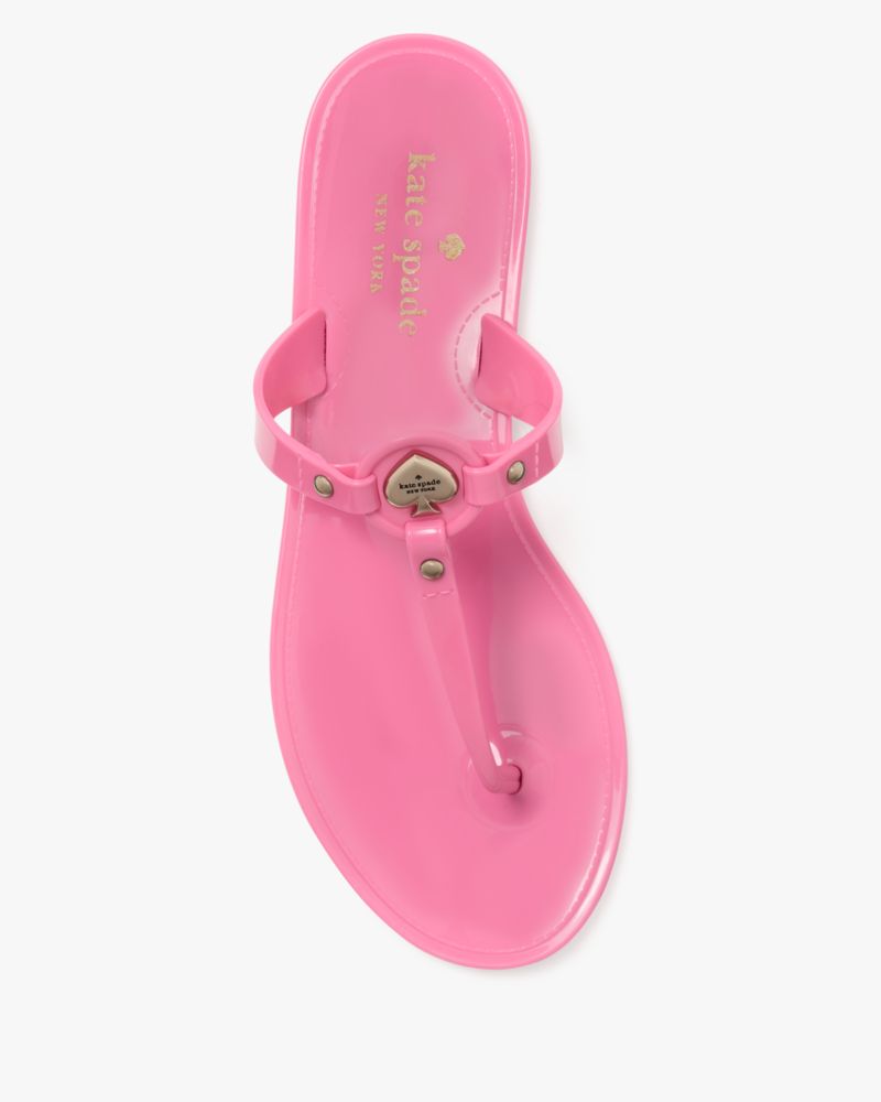 Kate Spade,Kendall Jelly T-Strap Sandal,Flip Flops,PVC,Studded,Metal,Logo,Pull Tab,Water Friendly,Casual,Pink
