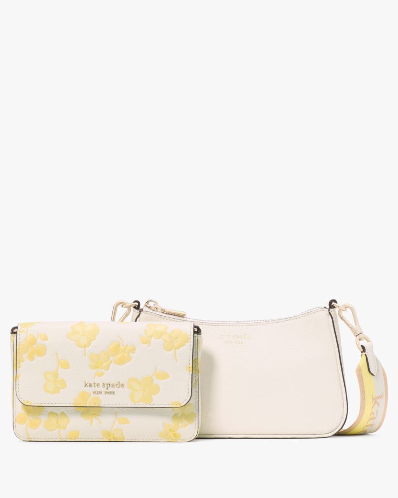 Kate Spade,Double Up Spring Pansies Crossbody,Cream