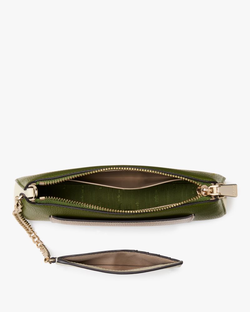 Kate Spade,Ava Pochette,Leather,Shoulder Bag,Chain Detail,Color Block,Logo,Word Embellishment,Casual,Olive