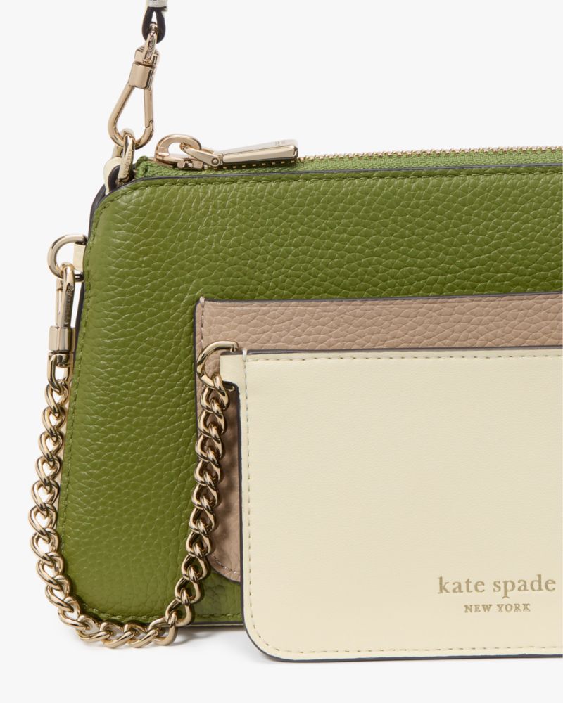 Kate Spade,Ava Pochette,Leather,Shoulder Bag,Chain Detail,Color Block,Logo,Word Embellishment,Casual,Olive