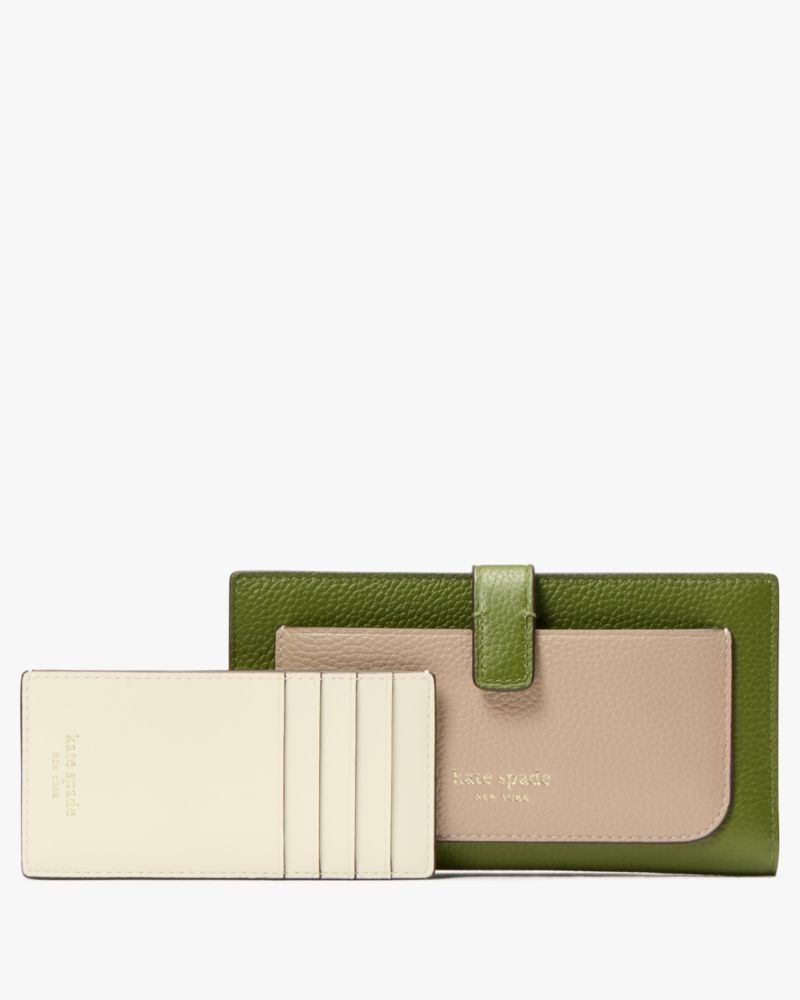 Kate Spade,Ava Colorblocked Bifold Wallet,Leather,Card Case,Bi Fold,Word Embellishment,Logo,Color Block,Casual,Multi Color