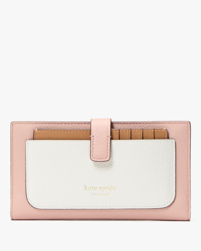 Kate Spade,Ava Colorblocked Bifold Wallet,Leather,Card Case,Bi Fold,Word Embellishment,Logo,Color Block,Casual,