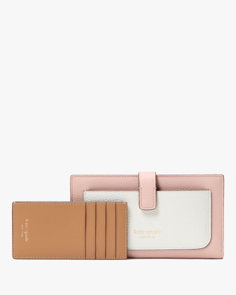 Kate Spade,Ava Colorblocked Bifold Wallet,Leather,Card Case,Bi Fold,Word Embellishment,Logo,Color Block,Casual,