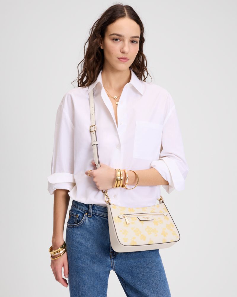 Kate Spade,Hudson Spring Pansies Convertible Crossbody,Cream
