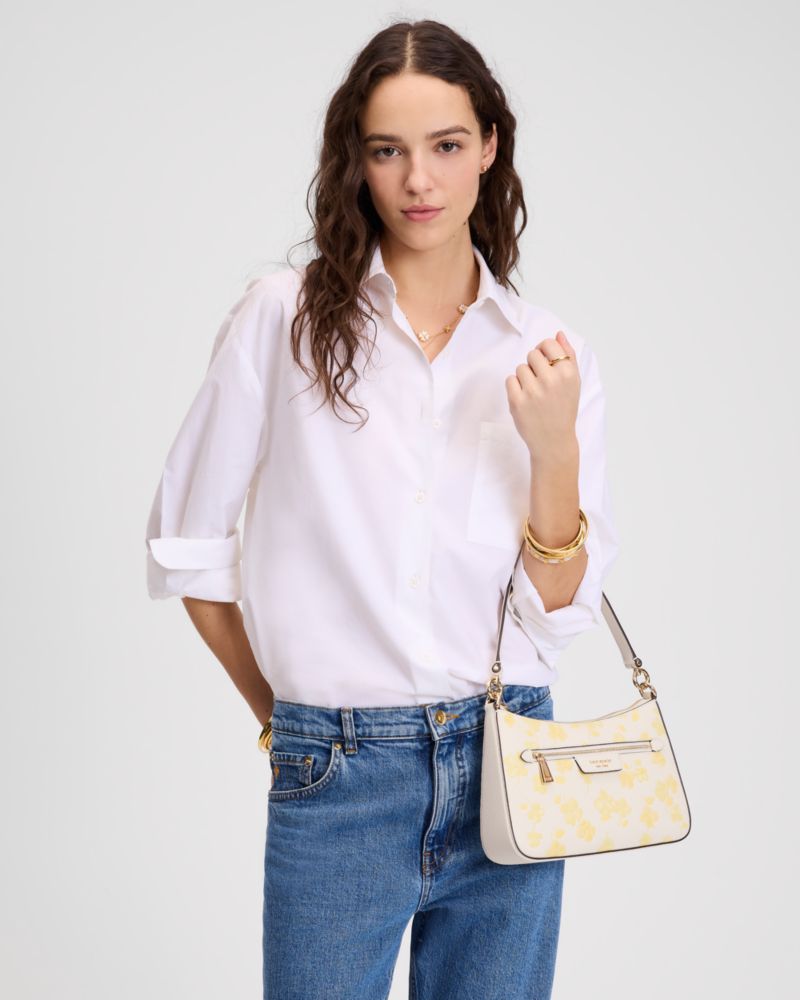 Kate Spade,Hudson Spring Pansies Convertible Crossbody,Cream