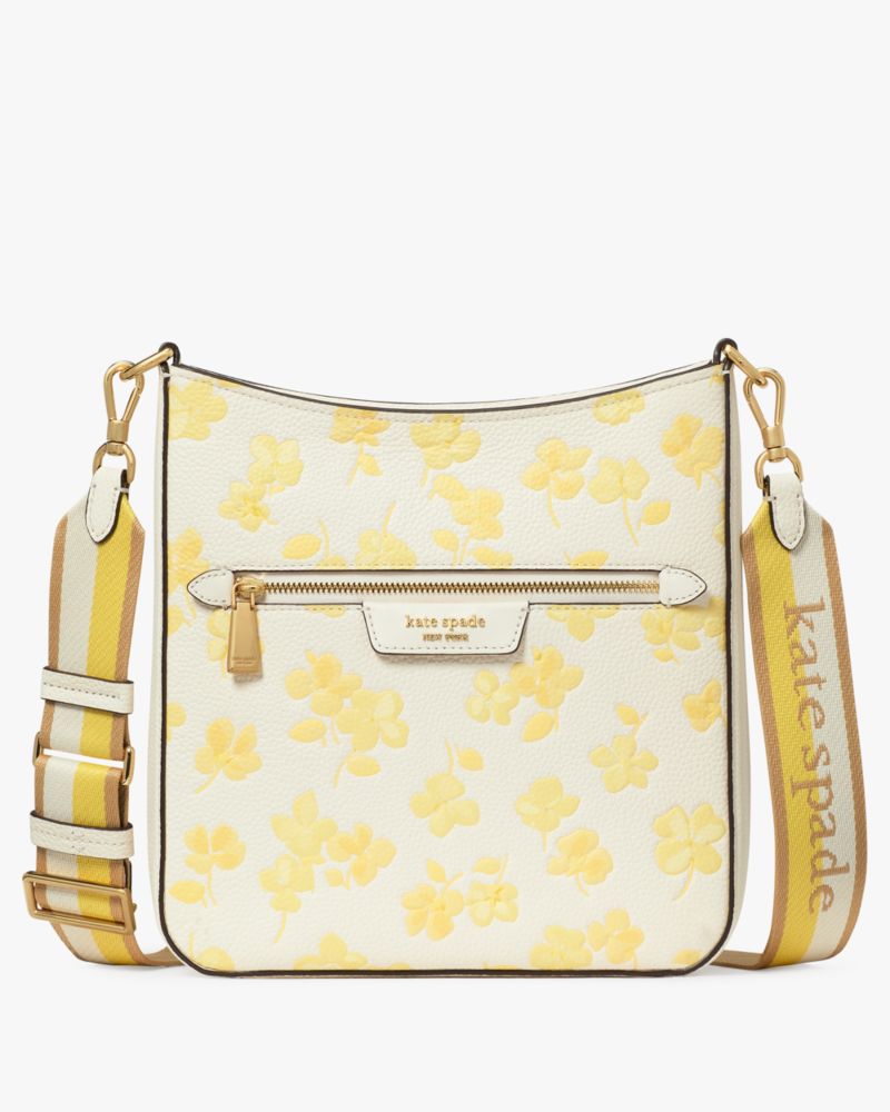 Kate Spade,Hudson Spring Pansies Messenger Crossbody Bag,Cream
