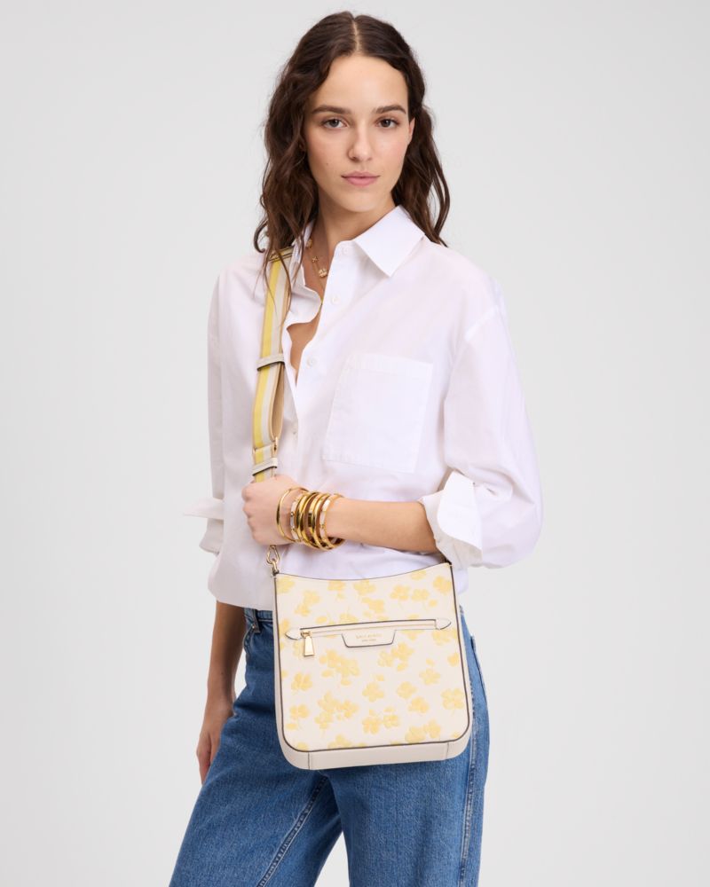 Kate Spade,Hudson Spring Pansies Messenger Crossbody Bag,Cream