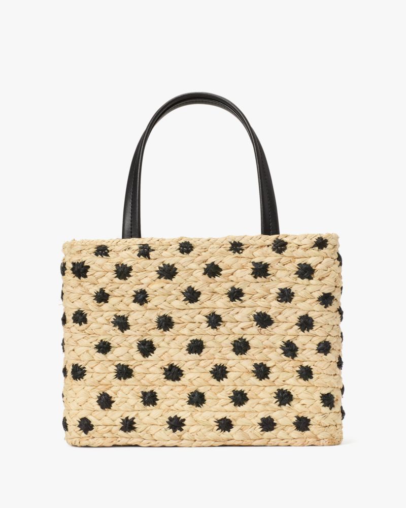 Kate Spade,On Purpose Straw Small Tote Bag,Canvas,Raffia,Tote,Straw,Applique,Logo,Adjustable,Casual,Beige