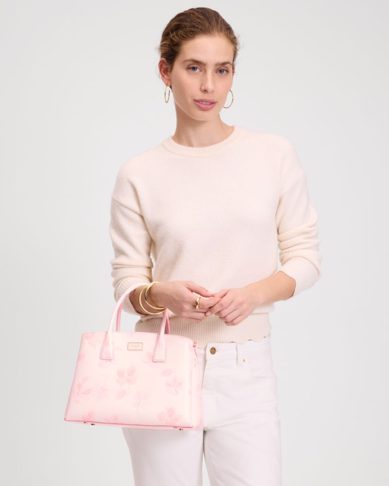 Kate Spade,Serena Spring Pansies Satchel,Cream