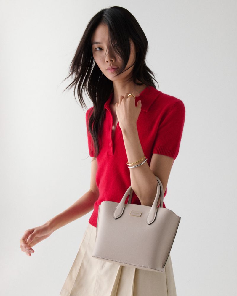 Kate Spade,Suite Crossbody Tote,Leather,Tote,Logo,Metal,Adjustable,Work,Beige