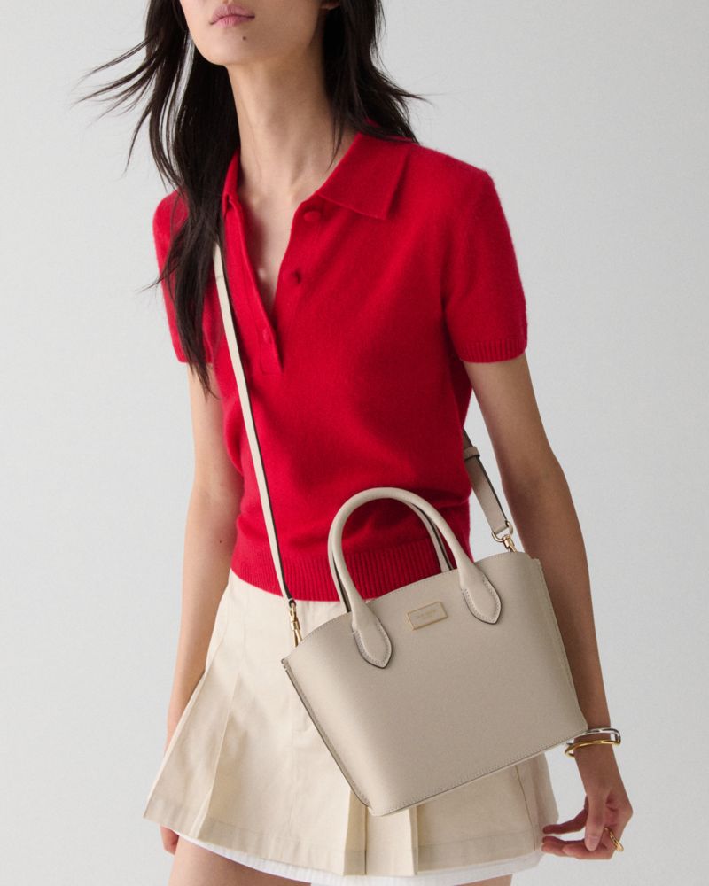 Kate Spade,Suite Crossbody Tote,Leather,Tote,Logo,Metal,Adjustable,Work,Beige