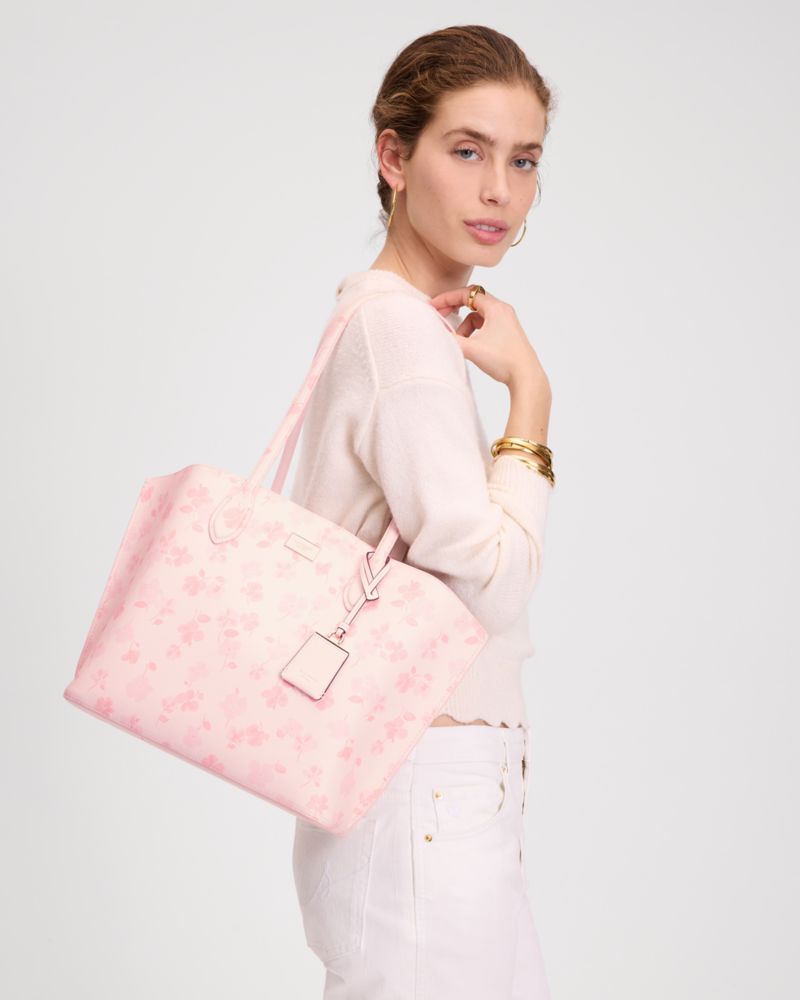 Kate Spade,Suite Spring Pansies Tote,Cream