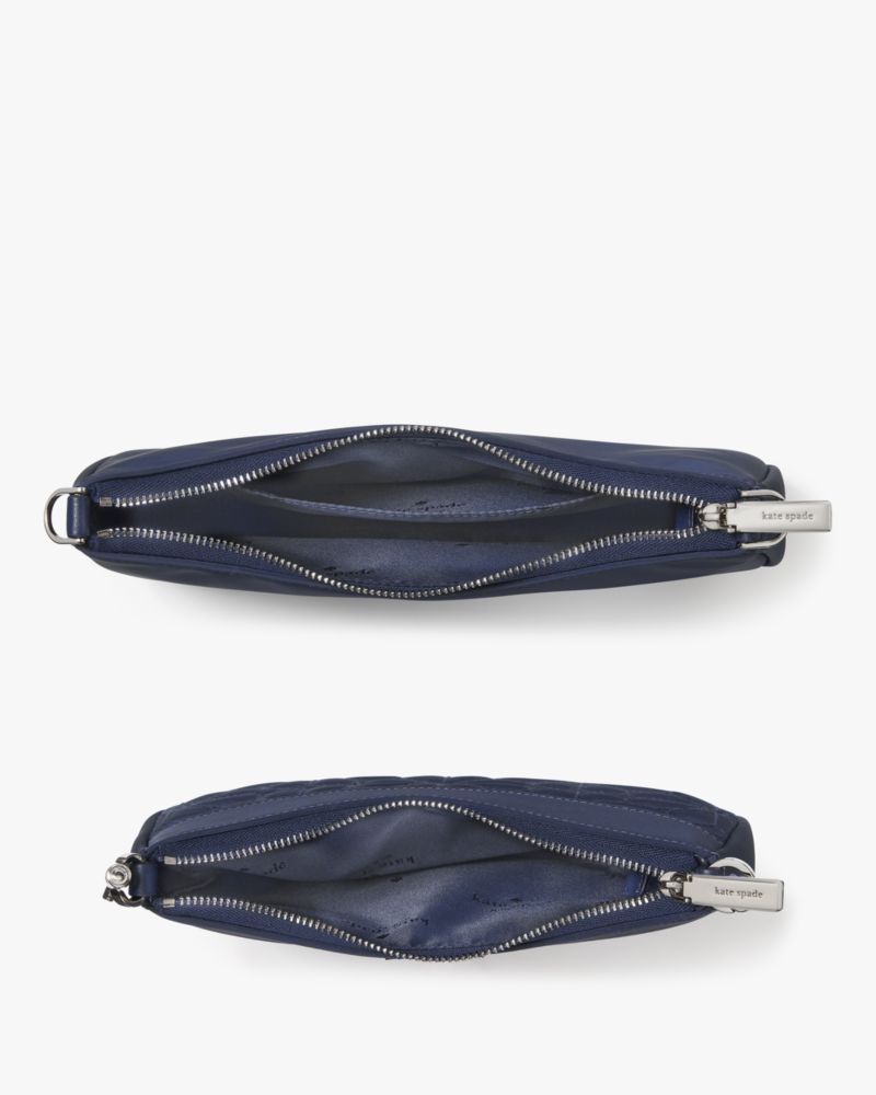 Kate Spade,Duet Quilted Fabric Small Crossbody,Nylon,Crossbody,Mixed Media,Quilted,Metal,Logo,Gold Plated,Casual,Navy