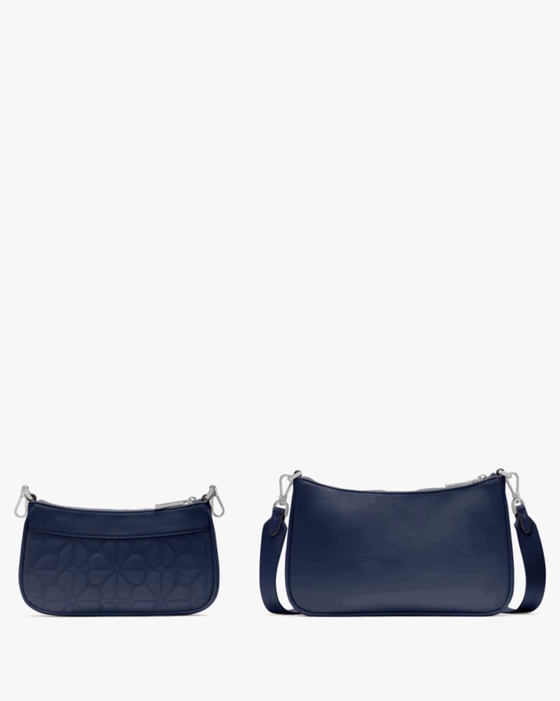 Kate Spade,Duet Quilted Fabric Small Crossbody,Nylon,Crossbody,Mixed Media,Quilted,Metal,Logo,Gold Plated,Casual,Navy