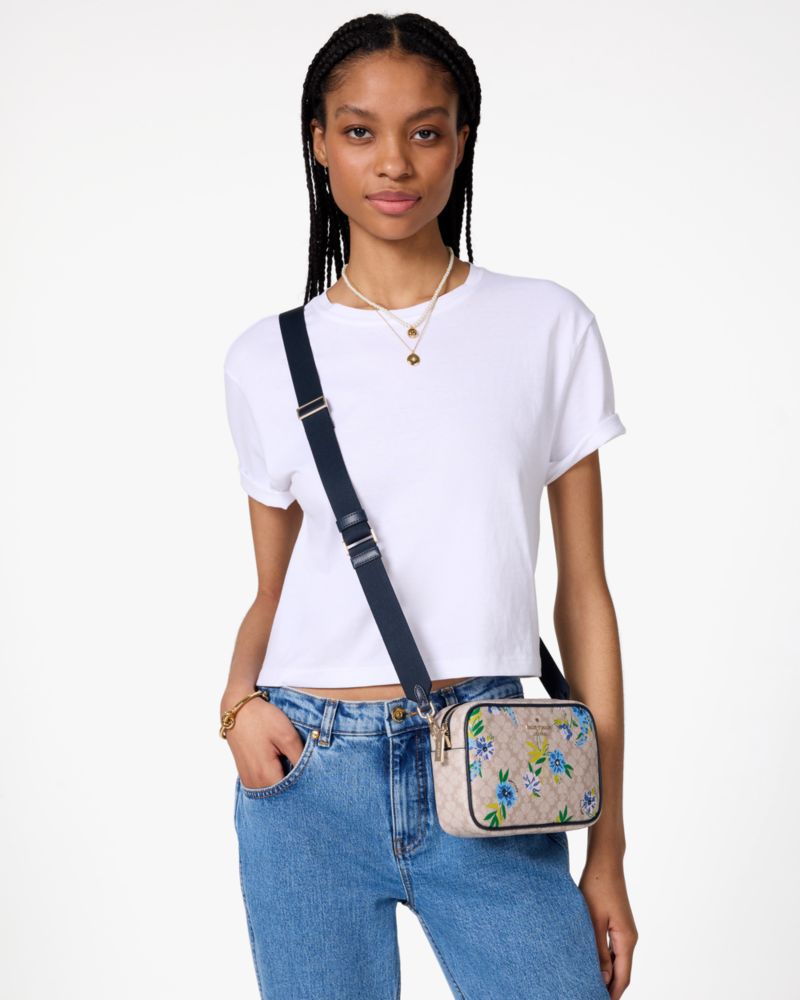 Kate Spade,Spade Flower Floral Camera Bag,Camera Bag,Piping,Metal,Casual,Beige