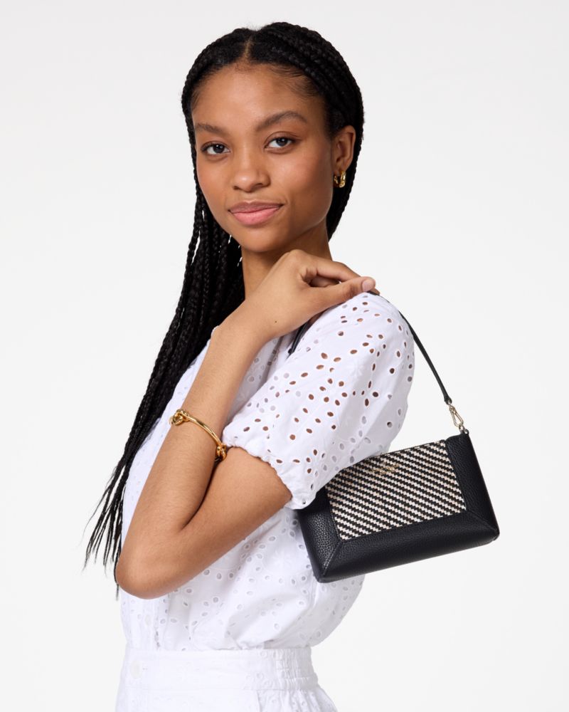 Kate Spade,Lena Straw Convertible Wristlet,Black