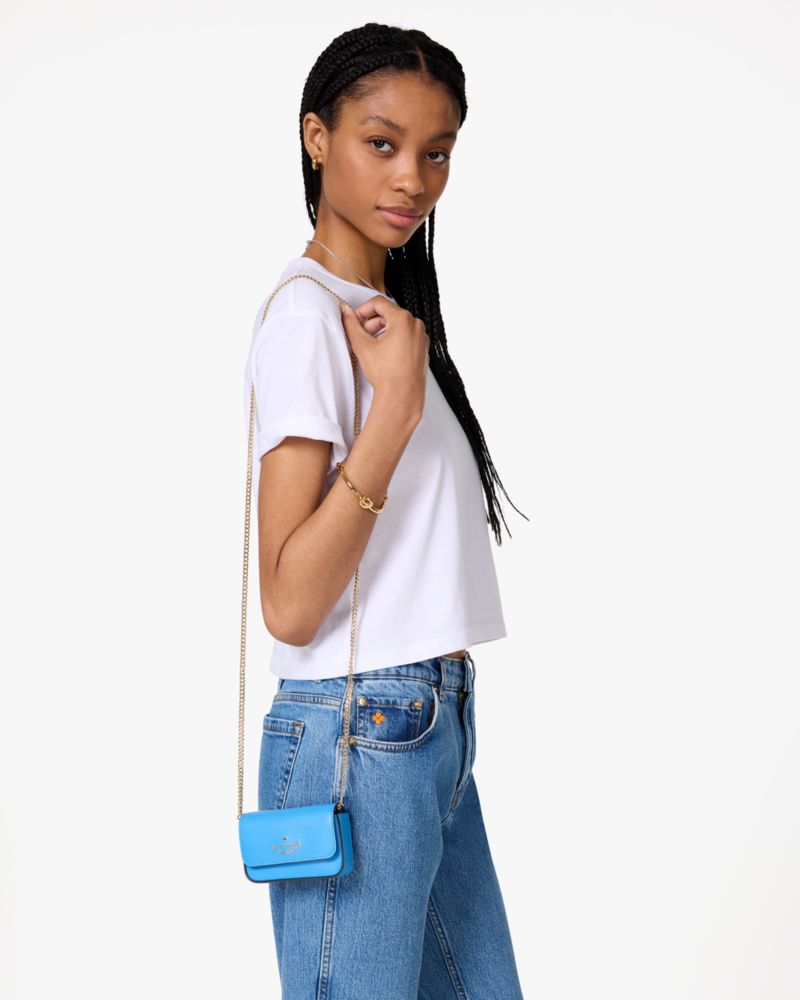 Kate Spade,Madison Card Case Crossbody,Leather,Card Case,Metal,Logo,Casual,Blue