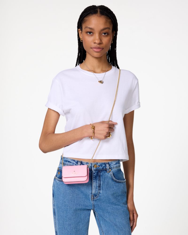 Kate Spade,Madison Card Case Crossbody,Leather,Card Case,Metal,Logo,Casual,Pink