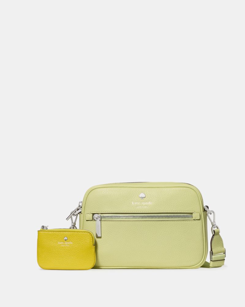 Kate Spade,Emma Colorblock Pebbled Leather Large Crossbody,Leather,Camera Bag,Logo,Color Block,Metal,Casual,Green