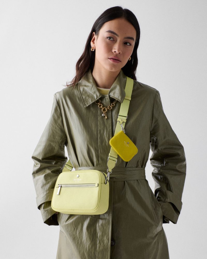 Kate Spade,Emma Colorblock Pebbled Leather Large Crossbody,Leather,Camera Bag,Logo,Color Block,Metal,Casual,Green