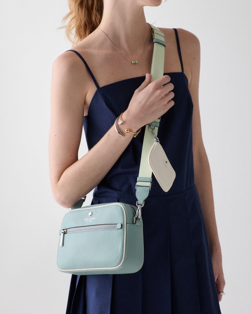 Kate Spade,Emma Colorblock Pebbled Leather Large Crossbody,Leather,Camera Bag,Logo,Color Block,Metal,Casual,Blue