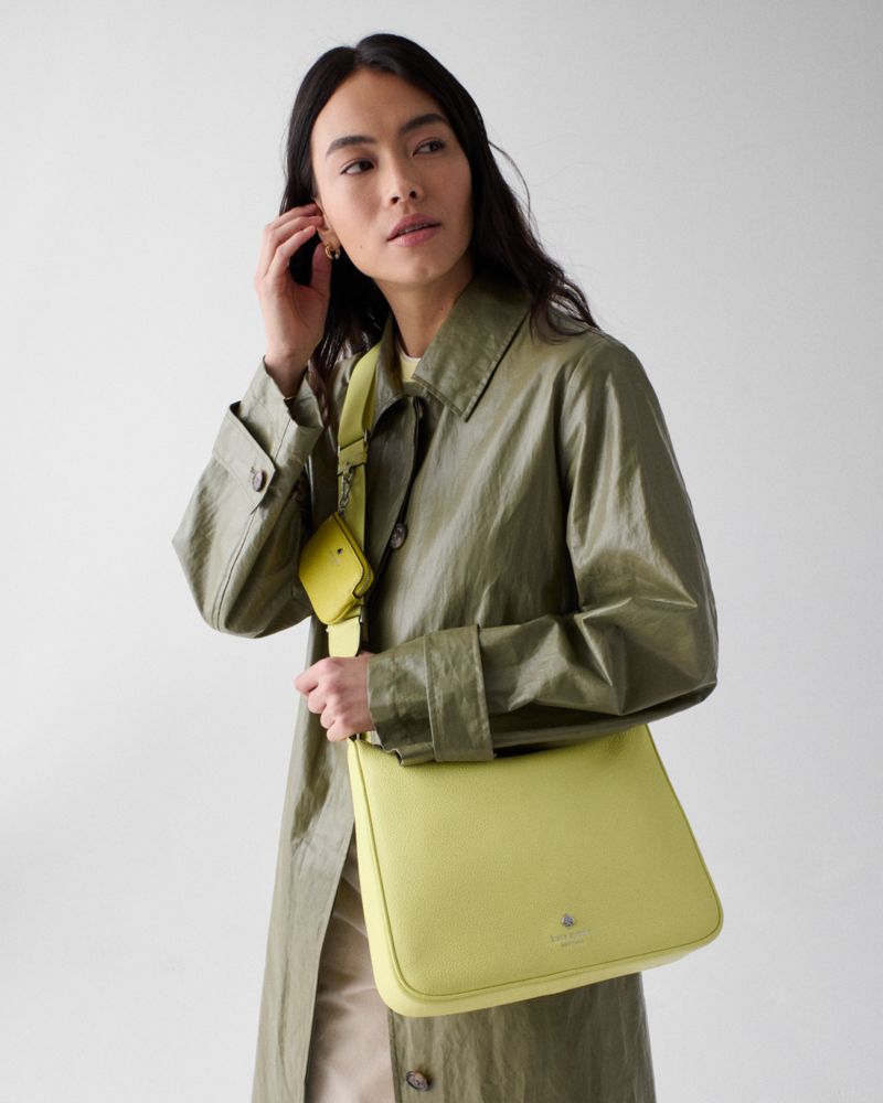 Kate Spade,Emma Large Crossbody,Leather,Crossbody,Logo,Metal,Gold Metal,Casual,Green