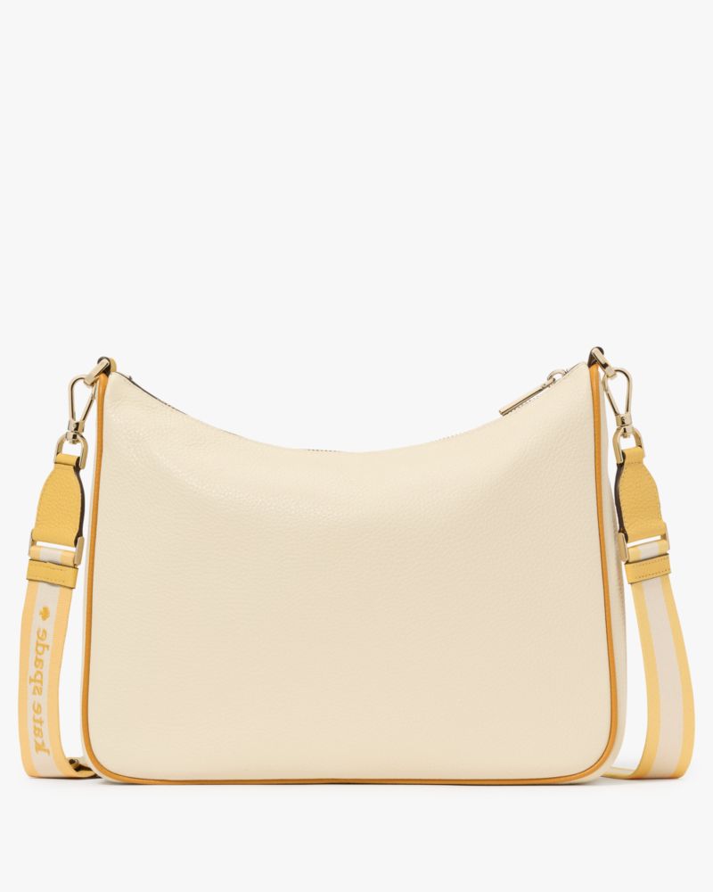 Kate Spade,Emma Large Crossbody,Leather,Crossbody,Logo,Metal,Gold Metal,Casual,Cream