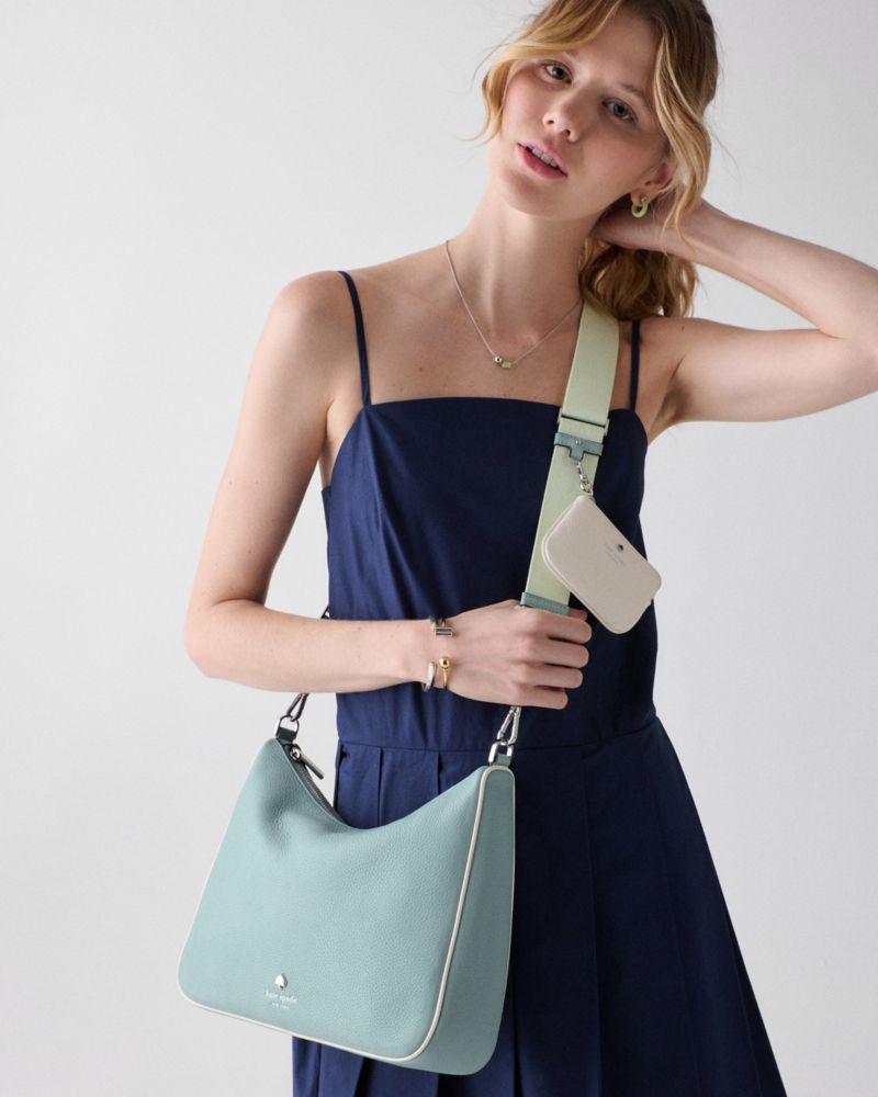 Kate Spade,Emma Large Crossbody,Leather,Crossbody,Logo,Metal,Gold Metal,Casual,Blue