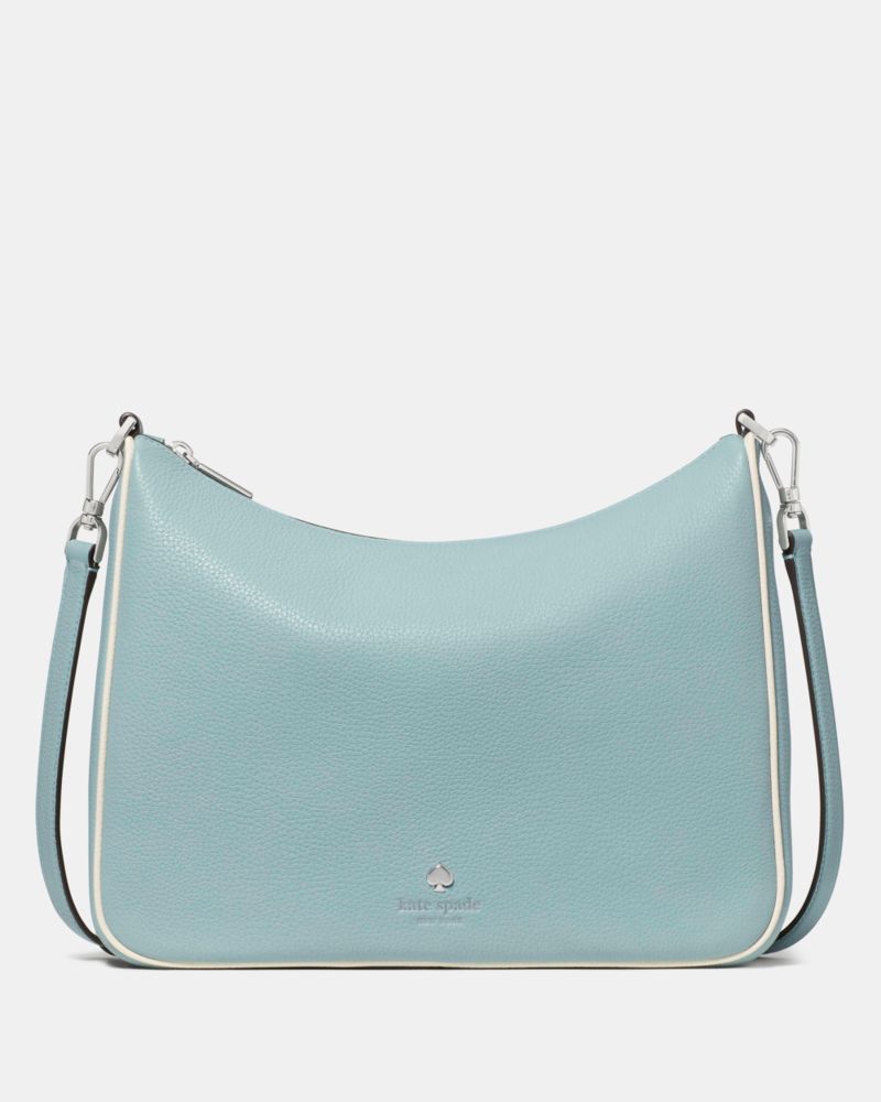 Kate Spade,Emma Large Crossbody,Leather,Crossbody,Logo,Metal,Gold Metal,Casual,Blue