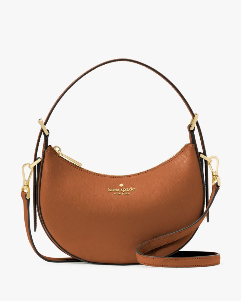 Kate Spade,Madison Saffiano Leather Crescent Shoulder Bag,Shoulder Bag,Logo,Metal,Gold Metal,Casual,