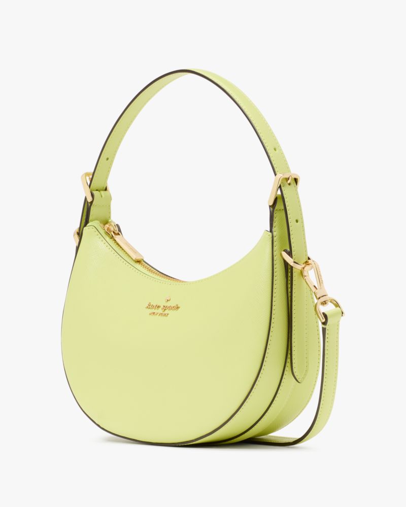 Kate Spade,Madison Saffiano Leather Crescent Shoulder Bag,Shoulder Bag,Metal,Logo,Gold Metal,Casual,Green