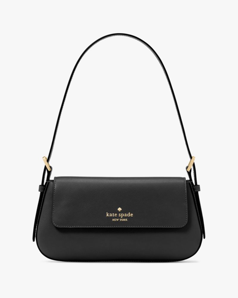 Kate Spade,Madison Saffiano Leather Small Flap Shoulder Bag,Leather,Shoulder Bag,Metal,Logo,Gold Metal,Casual,