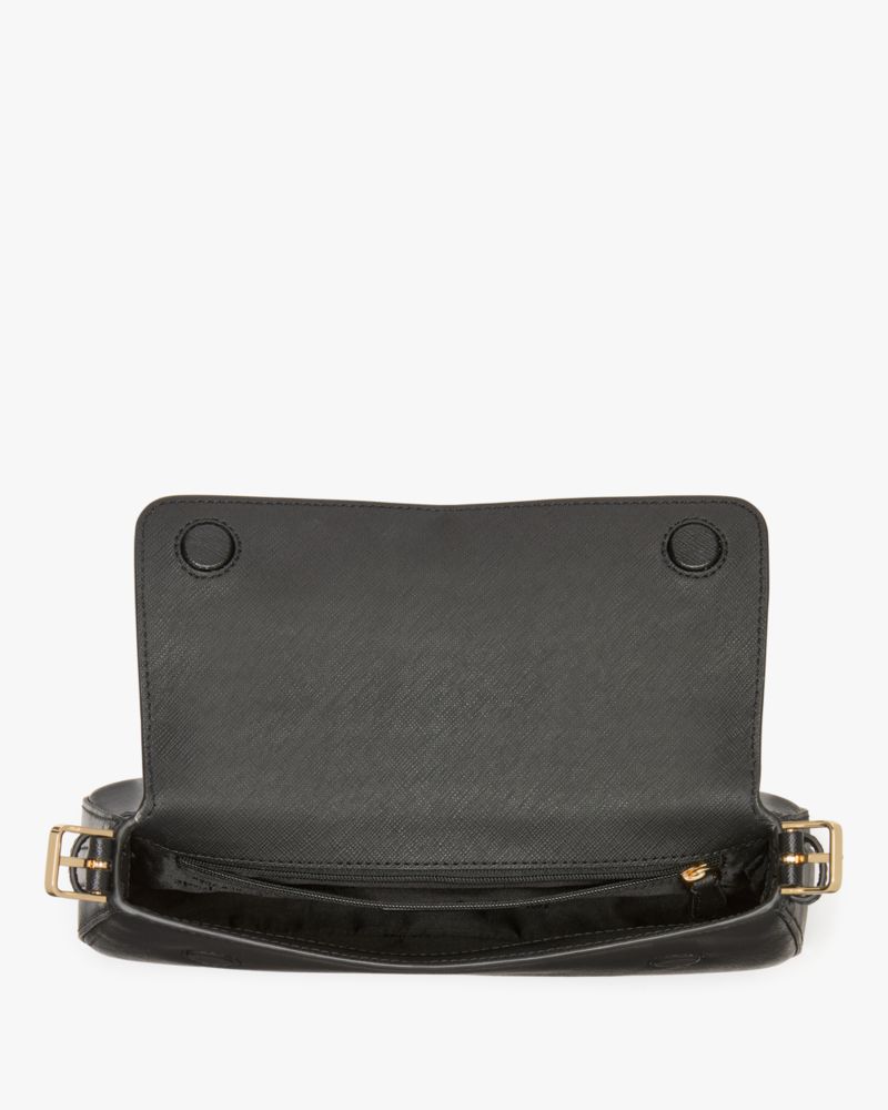 Kate Spade,Madison Saffiano Leather Small Flap Shoulder Bag,Leather,Shoulder Bag,Metal,Logo,Gold Metal,Casual,Black