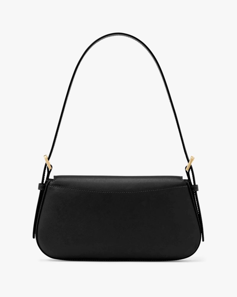 Kate Spade,Madison Saffiano Leather Small Flap Shoulder Bag,Leather,Shoulder Bag,Metal,Logo,Gold Metal,Casual,Black