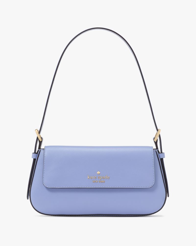 Kate Spade,Madison Saffiano Leather Small Flap Shoulder Bag,Leather,Shoulder Bag,Metal,Logo,Gold Metal,Casual,Blue