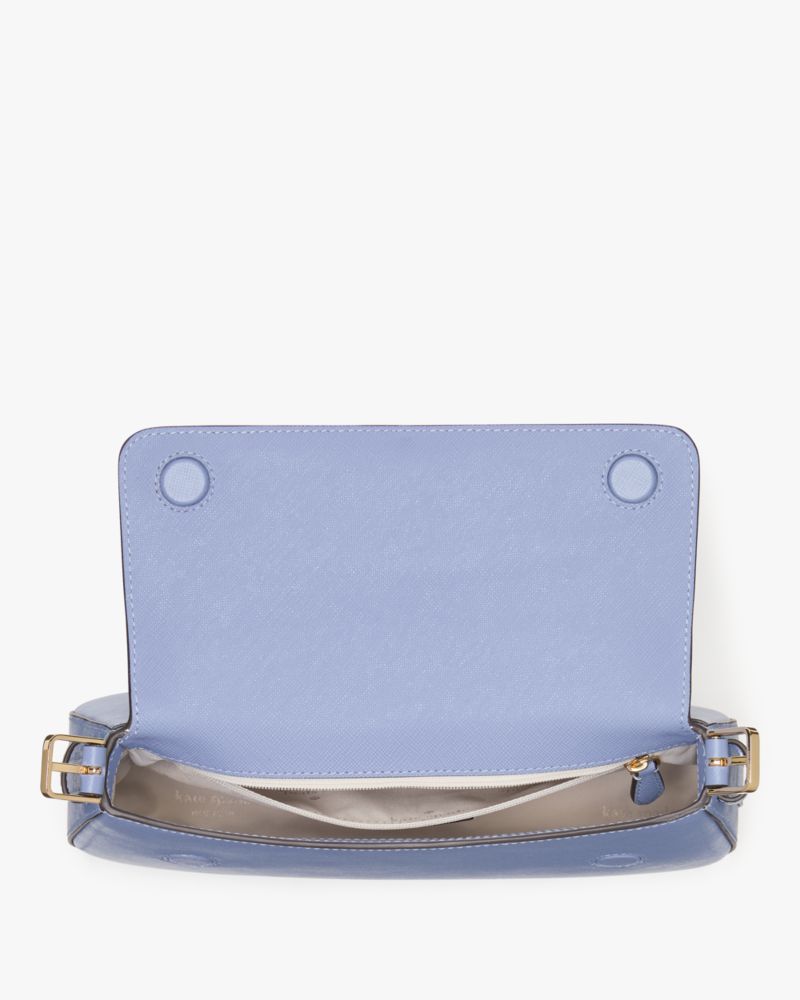 Kate Spade,Madison Saffiano Leather Small Flap Shoulder Bag,Leather,Shoulder Bag,Metal,Logo,Gold Metal,Casual,Blue