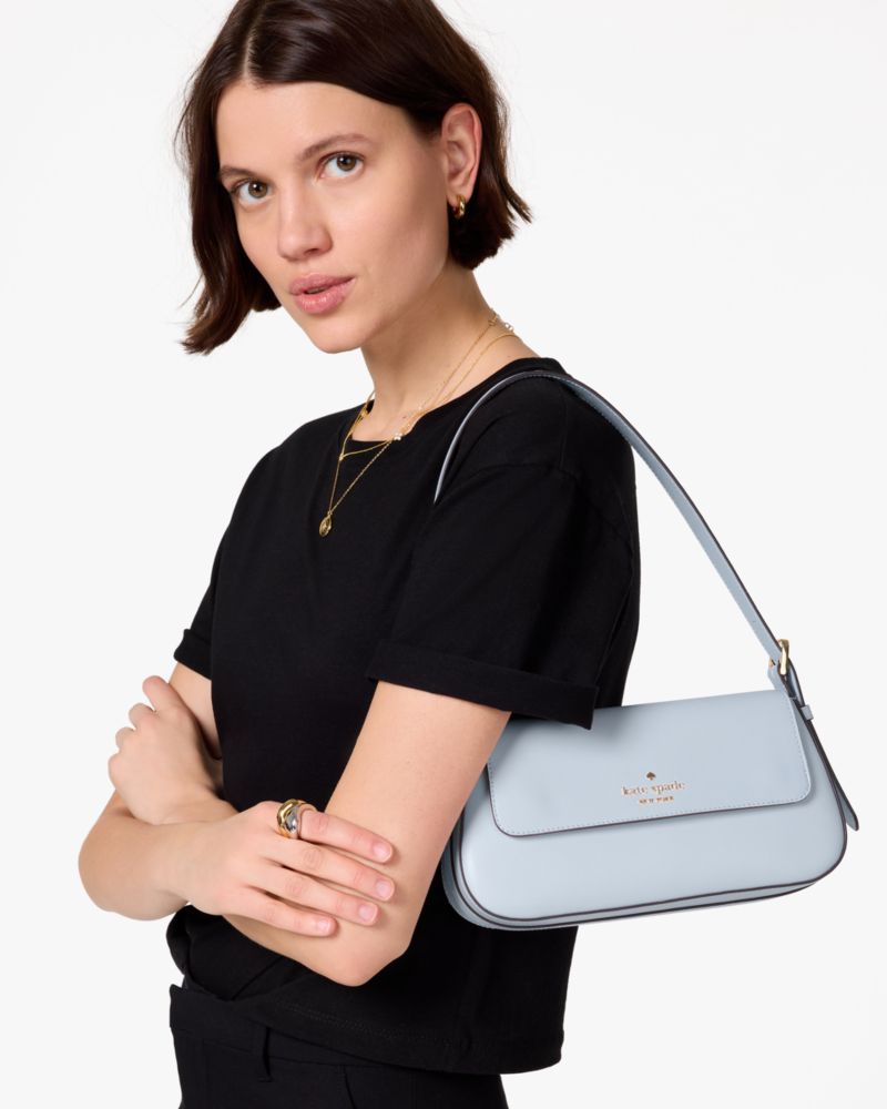 Kate Spade,Madison Saffiano Leather Small Flap Shoulder Bag,Leather,Shoulder Bag,Metal,Logo,Gold Metal,Casual,