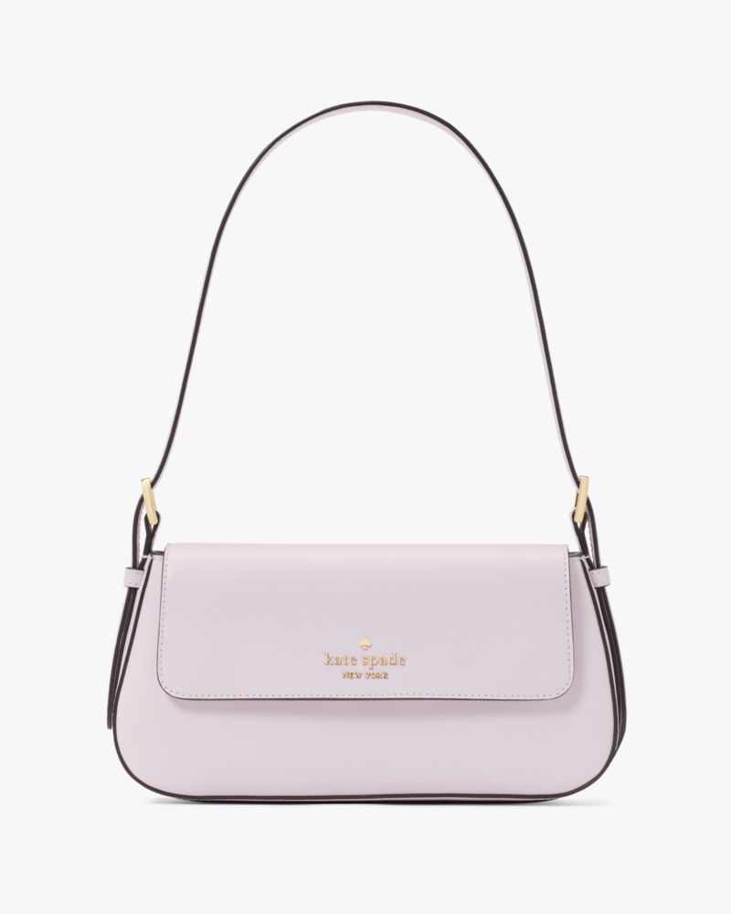 Kate Spade,Madison Saffiano Leather Small Flap Shoulder Bag,Leather,Shoulder Bag,Metal,Logo,Gold Metal,Casual,Lavender