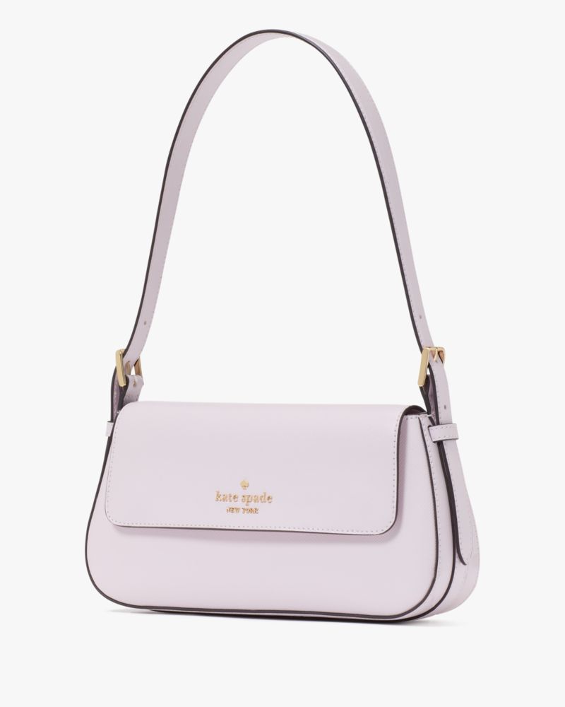 Kate Spade,Madison Saffiano Leather Small Flap Shoulder Bag,Leather,Shoulder Bag,Metal,Logo,Gold Metal,Casual,Lavender