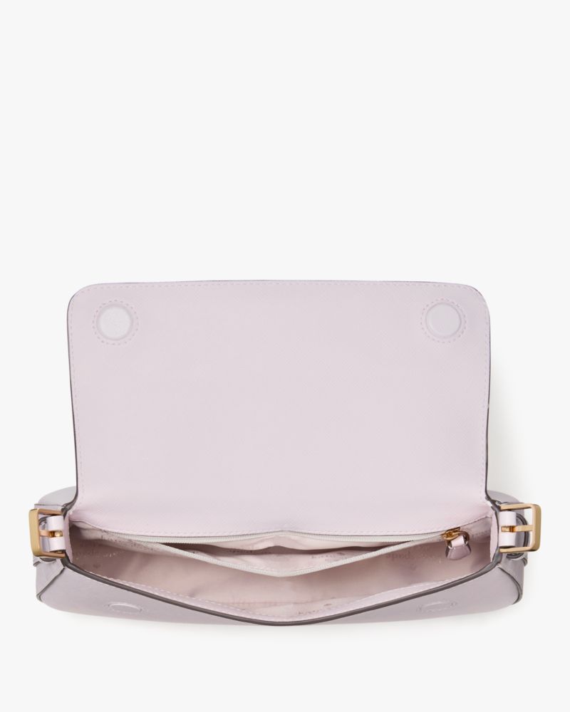 Kate Spade,Madison Saffiano Leather Small Flap Shoulder Bag,Leather,Shoulder Bag,Metal,Logo,Gold Metal,Casual,Lavender