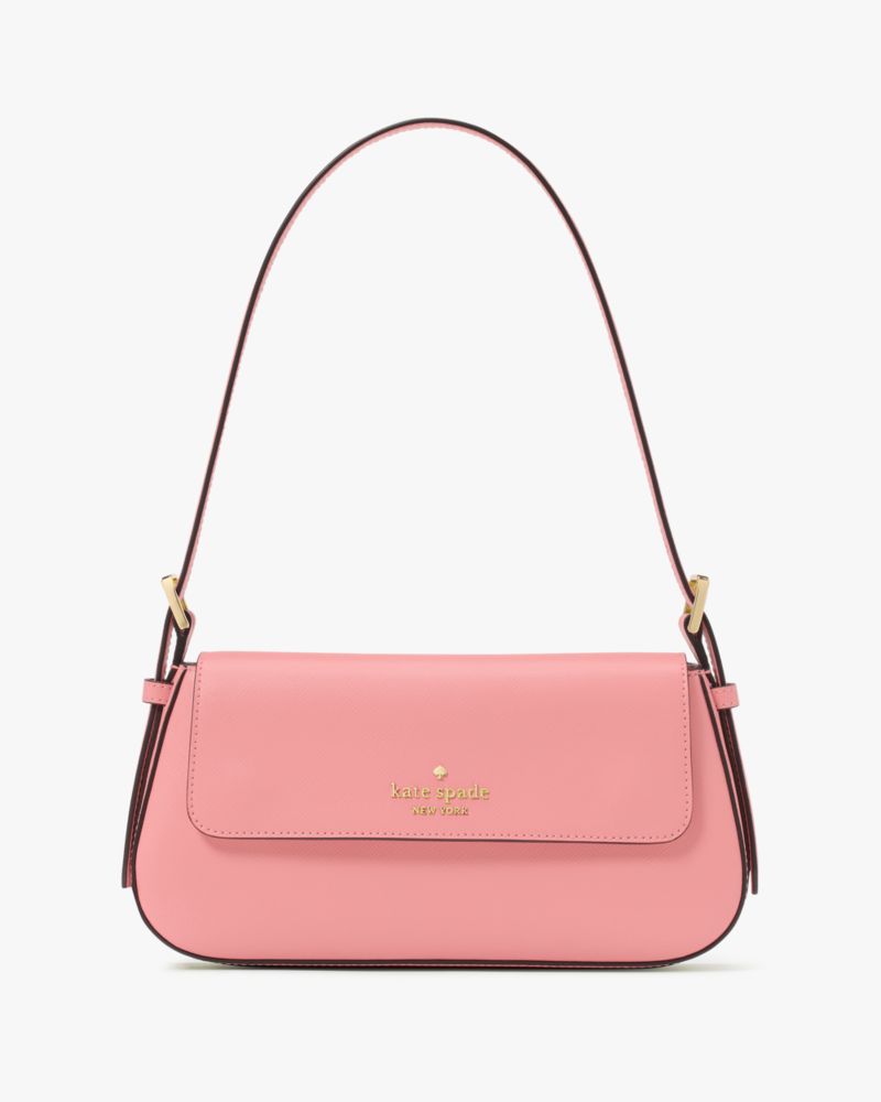 Kate Spade,Madison Saffiano Leather Small Flap Shoulder Bag,Leather,Shoulder Bag,Metal,Logo,Gold Metal,Casual,
