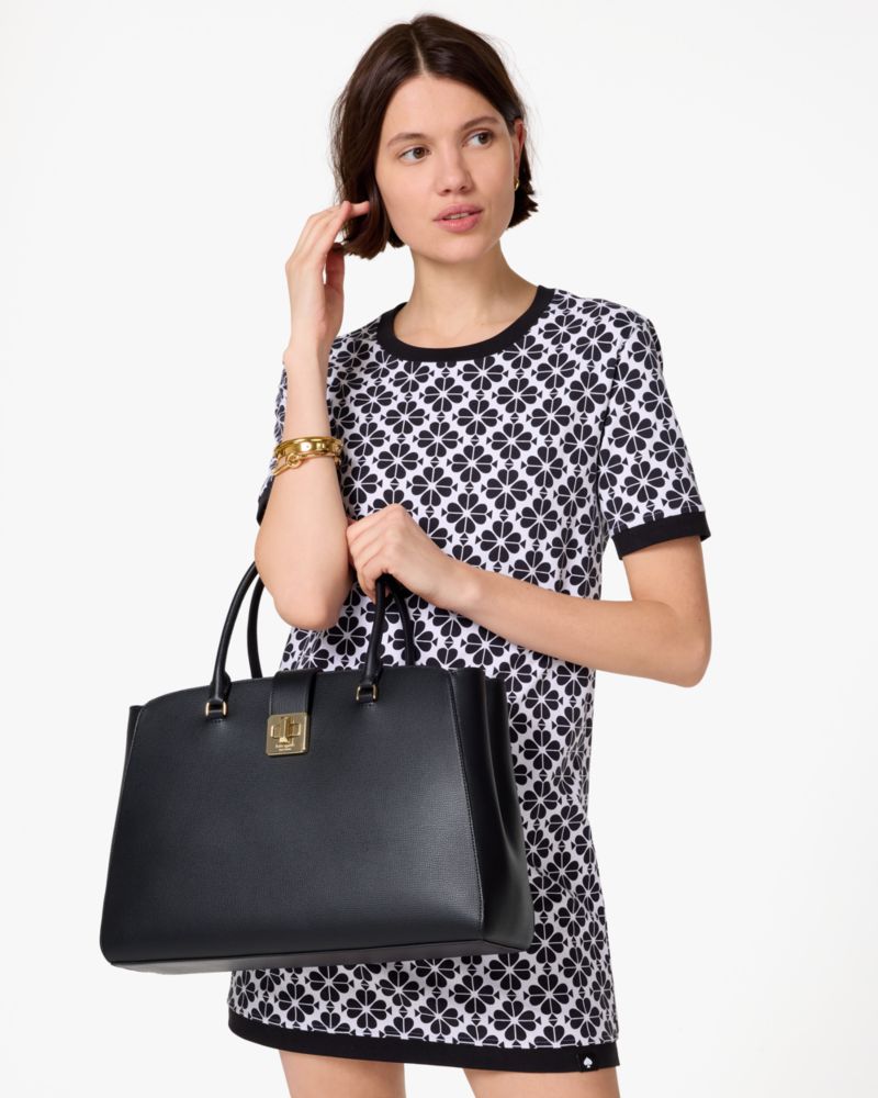 Kate Spade,Phoebe Commuter Tote,Leather,Tote,Gold Metal,Work,Black