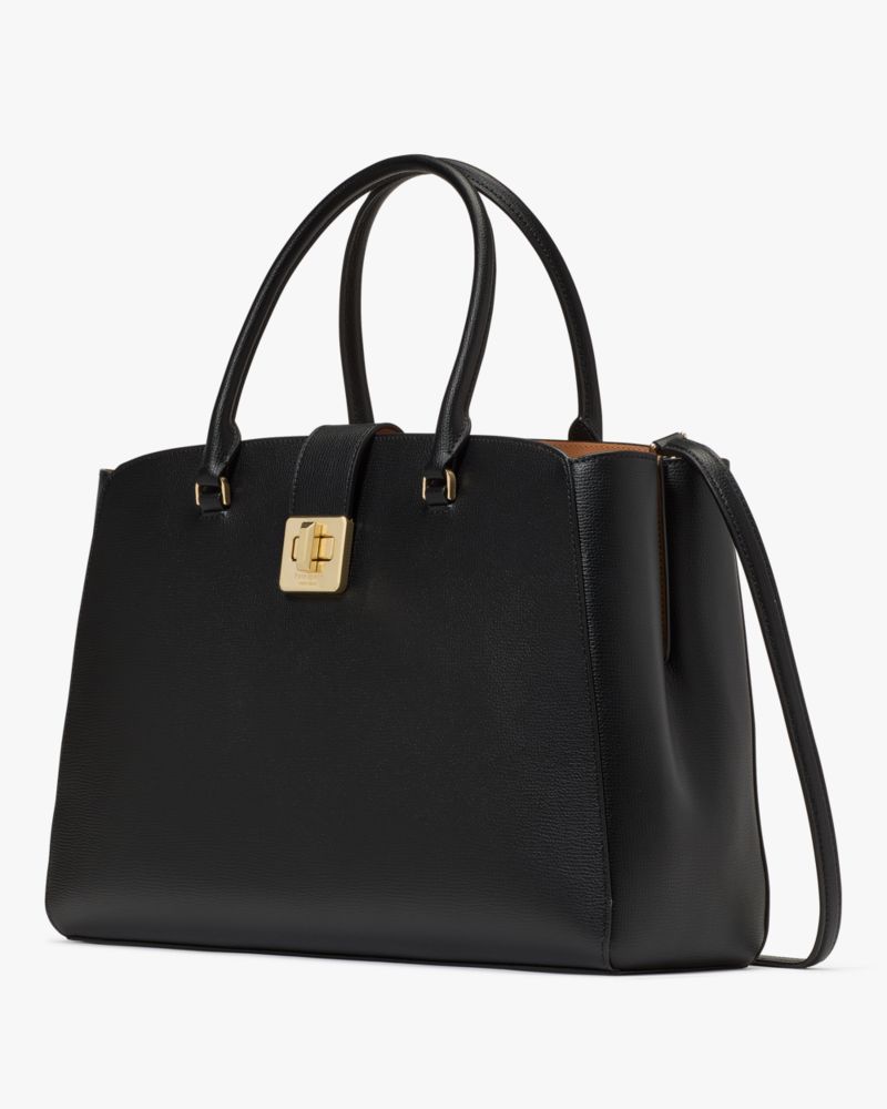 Kate Spade,Phoebe Commuter Tote,Leather,Tote,Gold Metal,Work,Black