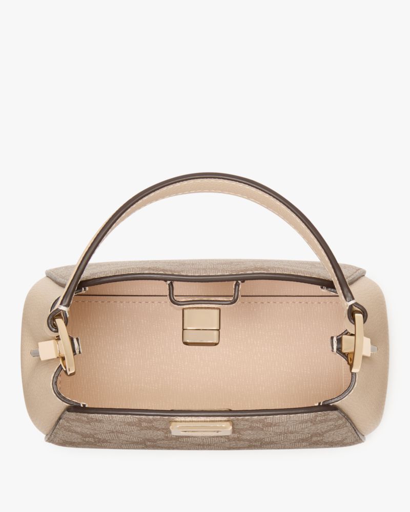 Kate Spade,Spade Flower Pvc Mini Top Handle Crossbody,Satchel,Color Block,Mixed Media,Gold Metal,Day Party,Beige