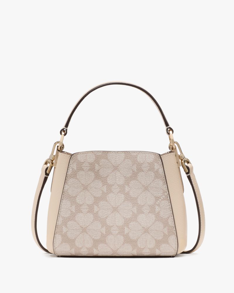 Kate Spade,Spade Flower Pvc Mini Top Handle Crossbody,Satchel,Color Block,Mixed Media,Gold Metal,Day Party,Beige